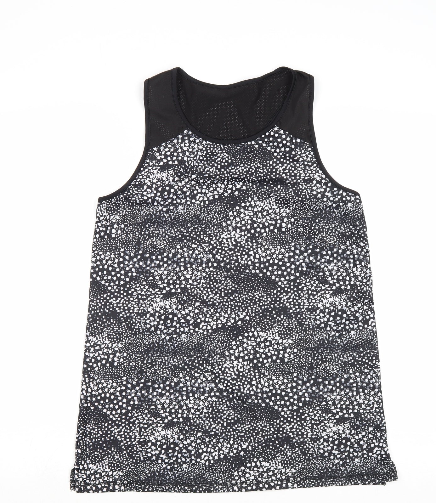 Active Womens Black Geometric Polyester Basic Tank Size S Round Neck Pullover
