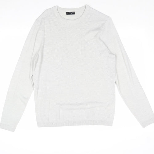 New Look Mens Grey Round Neck Acrylic Pullover Jumper Size M Long Sleeve