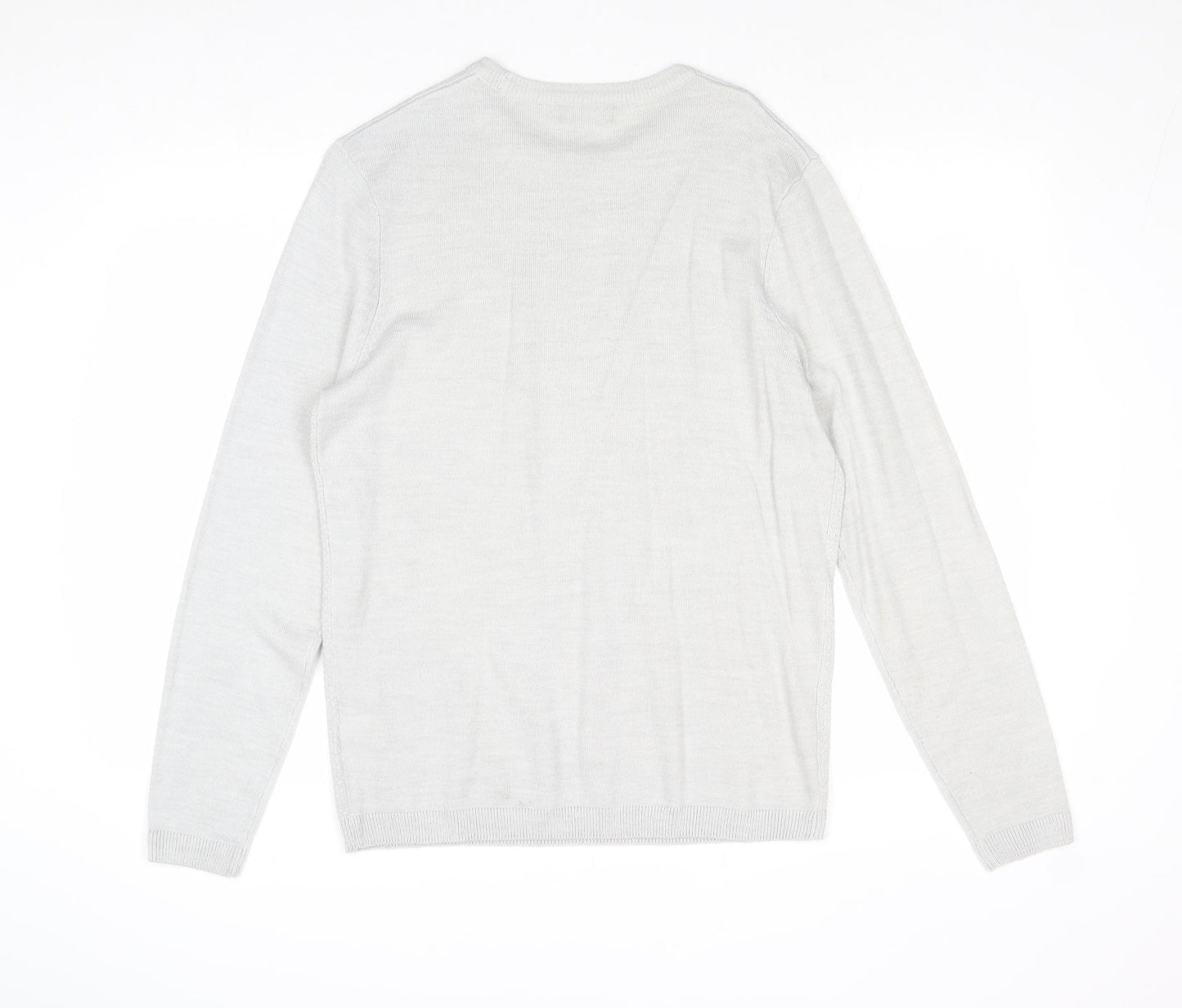 New Look Mens Grey Round Neck Acrylic Pullover Jumper Size M Long Sleeve