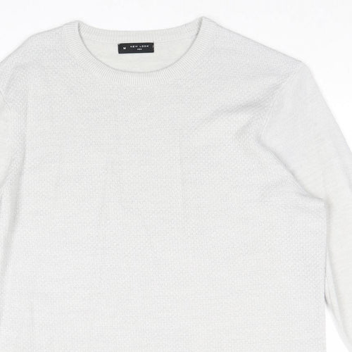 New Look Mens Grey Round Neck Acrylic Pullover Jumper Size M Long Sleeve