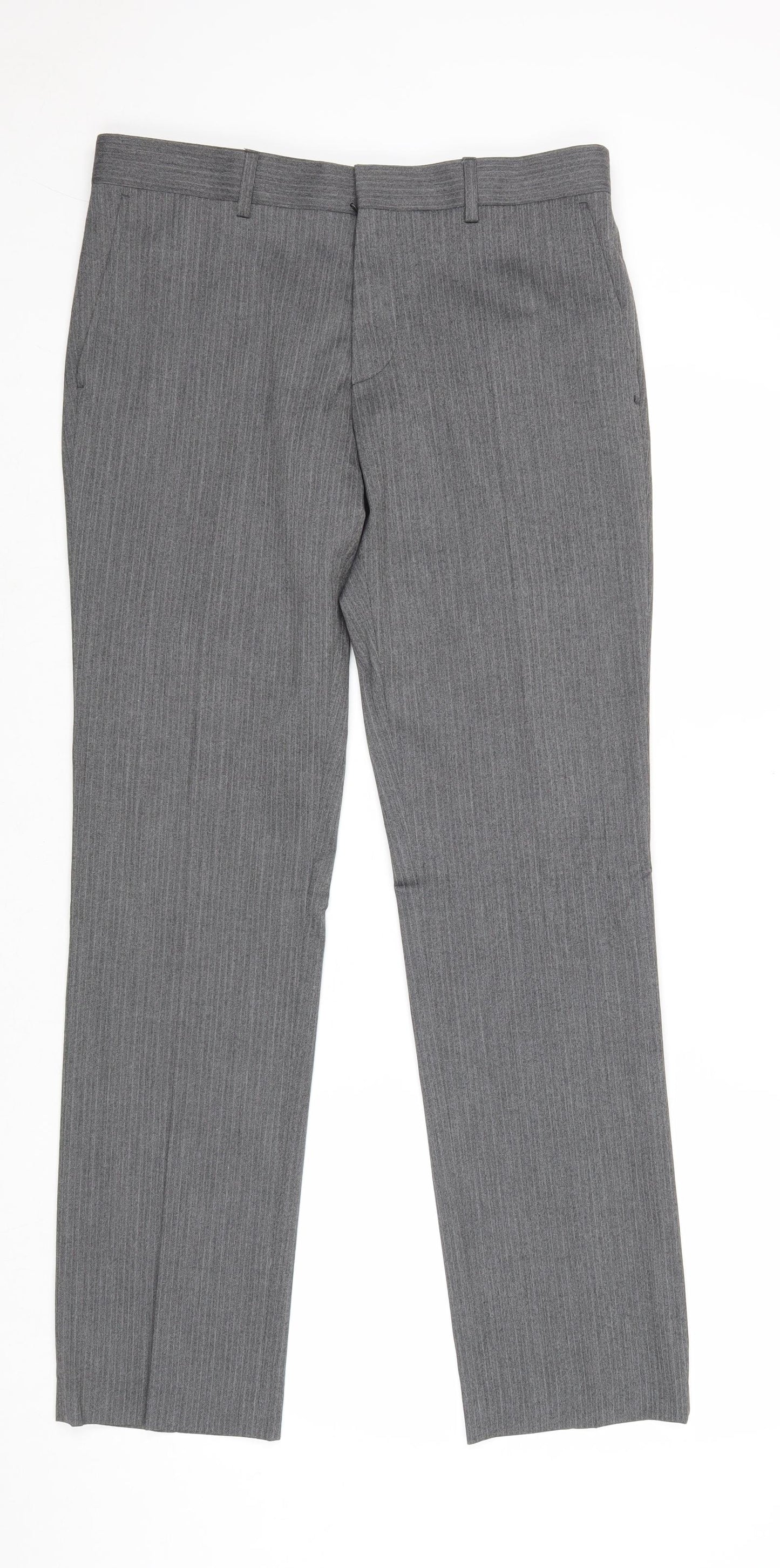 River Island Mens Grey Striped Polyester Dress Pants Trousers Size 30 in Regular Zip