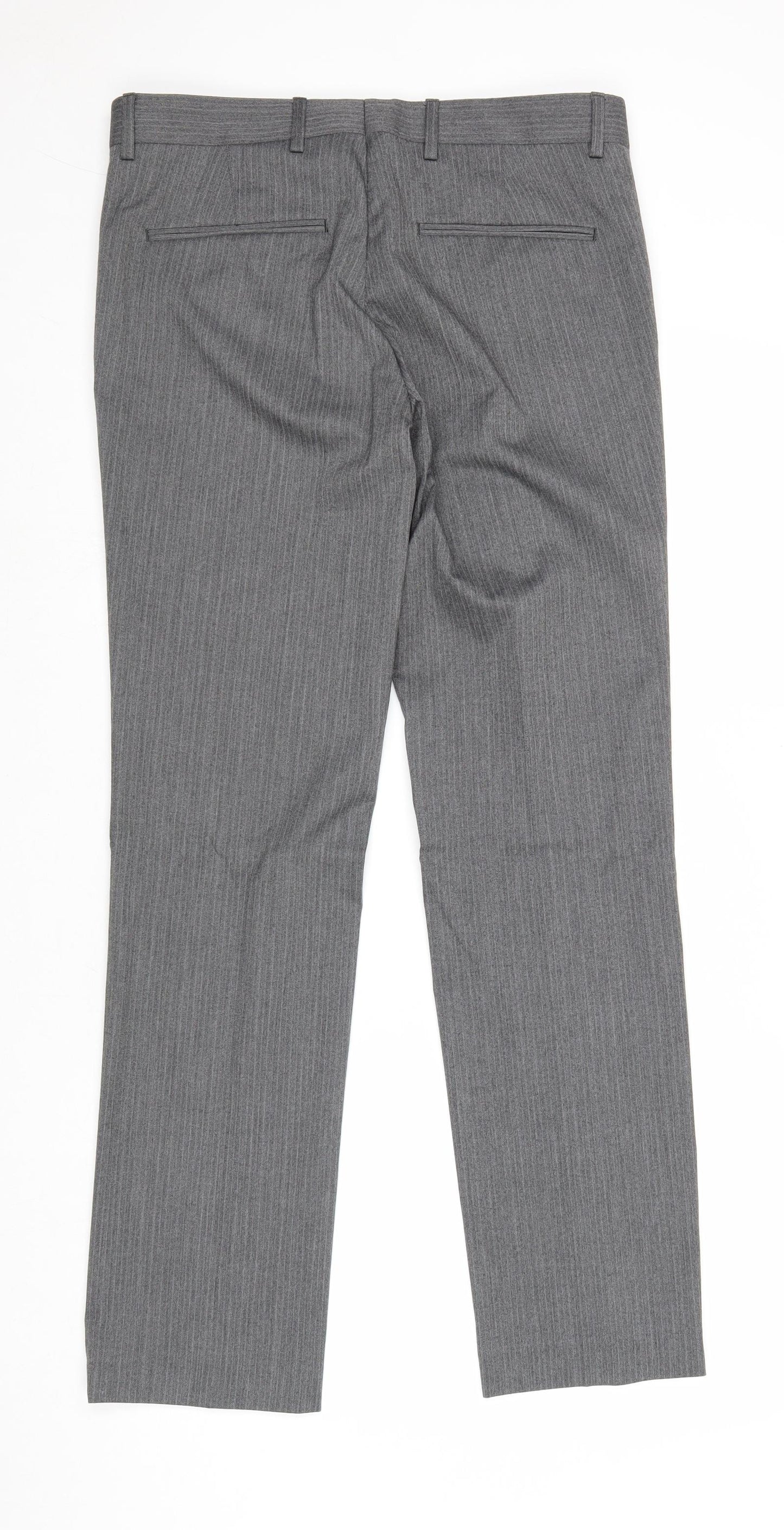 River Island Mens Grey Striped Polyester Dress Pants Trousers Size 30 in Regular Zip