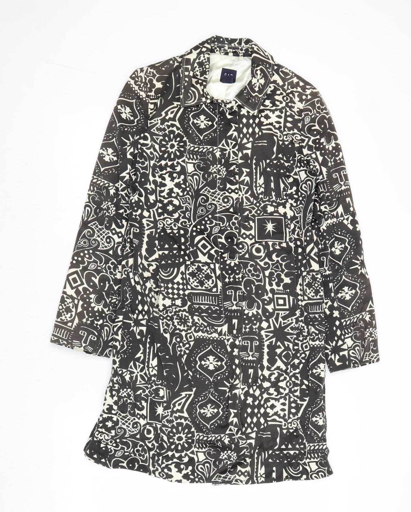 Gap Womens Black Geometric Overcoat Coat Size S Snap