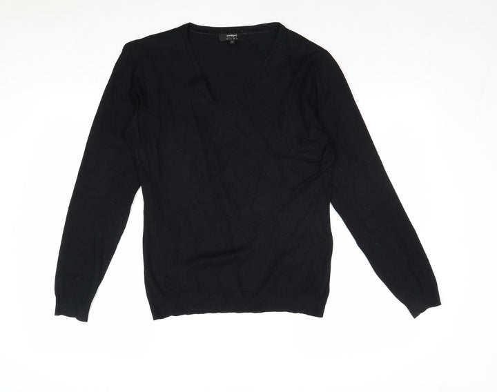Conbipel Womens Black V-Neck Viscose Pullover Jumper Size M