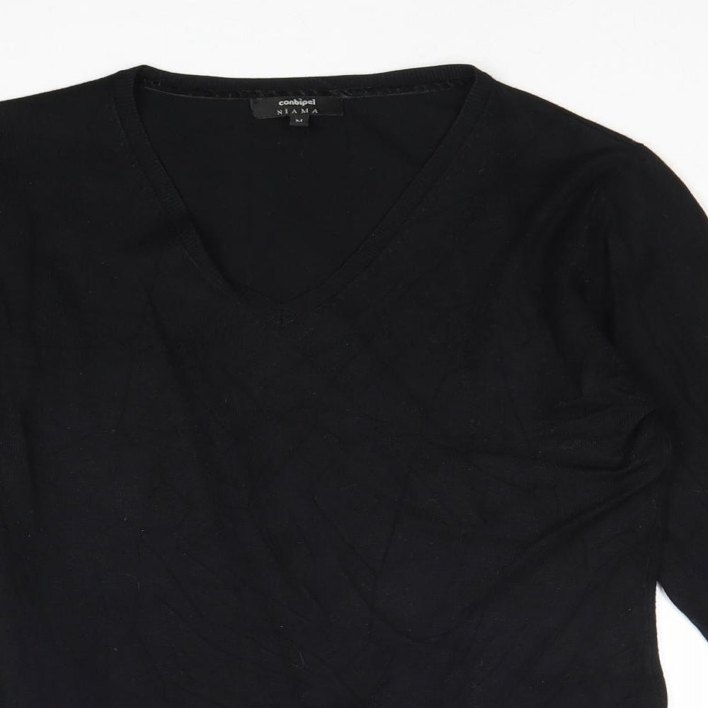 Conbipel Womens Black V-Neck Viscose Pullover Jumper Size M