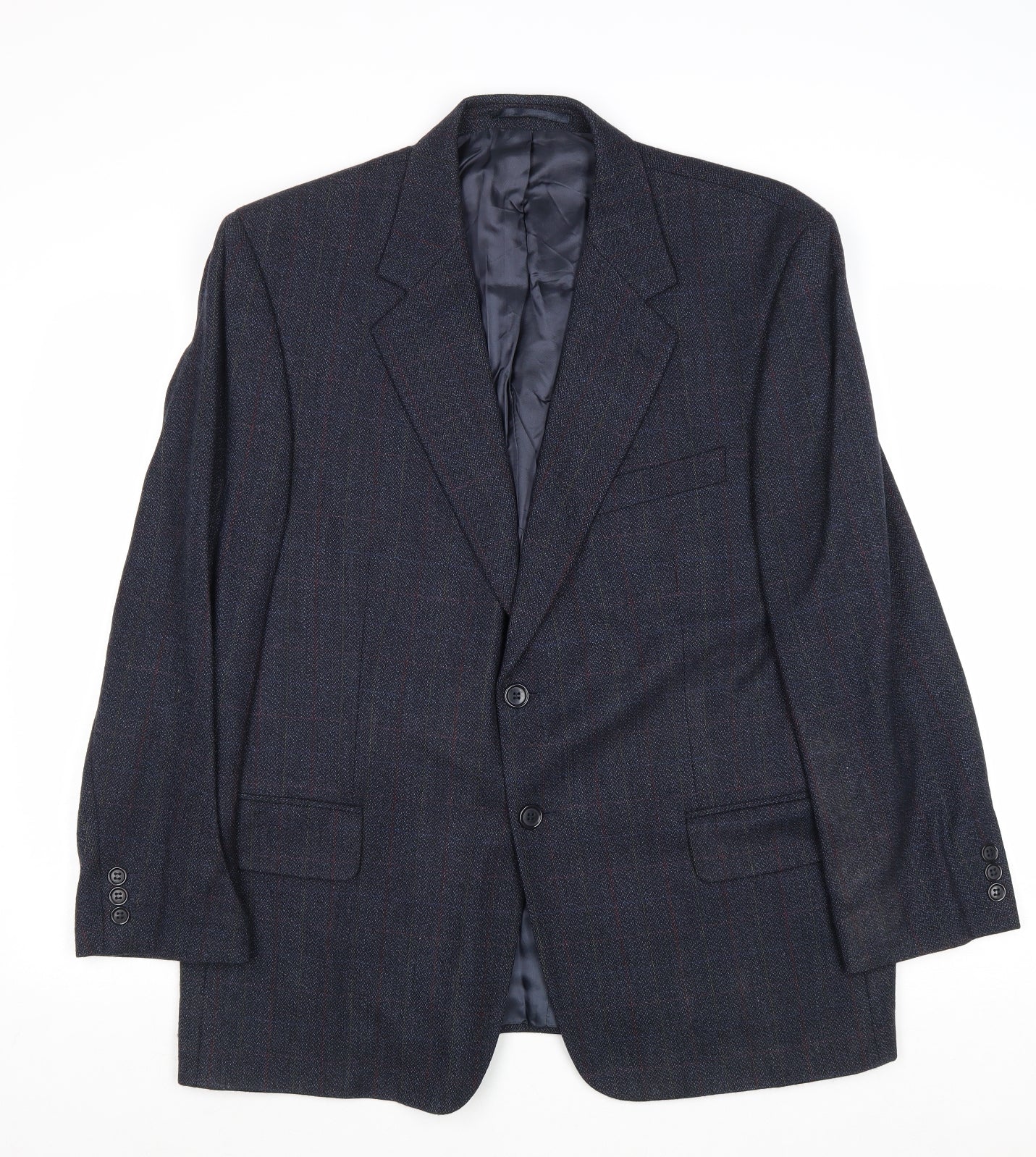 Woolmark Mens Blue Check Wool Jacket Suit Jacket Size 42 Regular