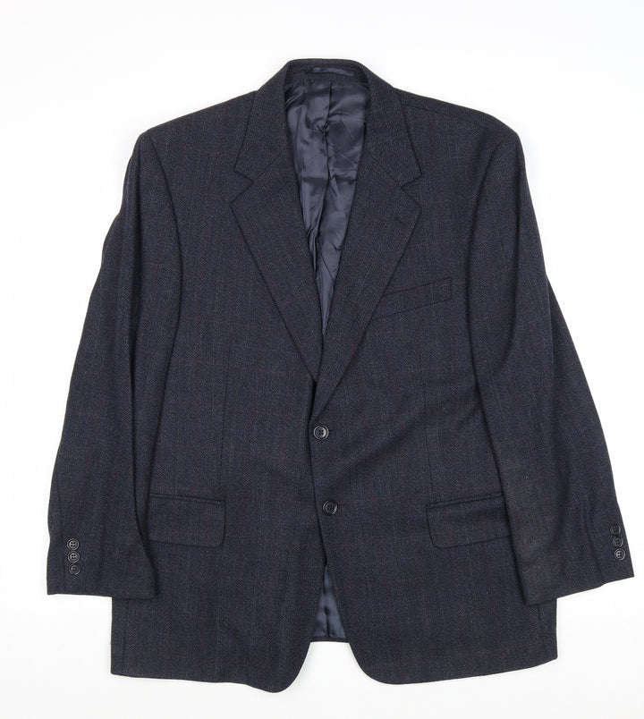 Woolmark Mens Blue Check Wool Jacket Suit Jacket Size 42 Regular