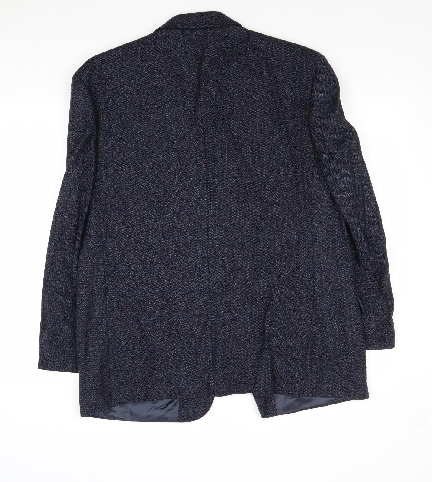 Woolmark Mens Blue Check Wool Jacket Suit Jacket Size 42 Regular