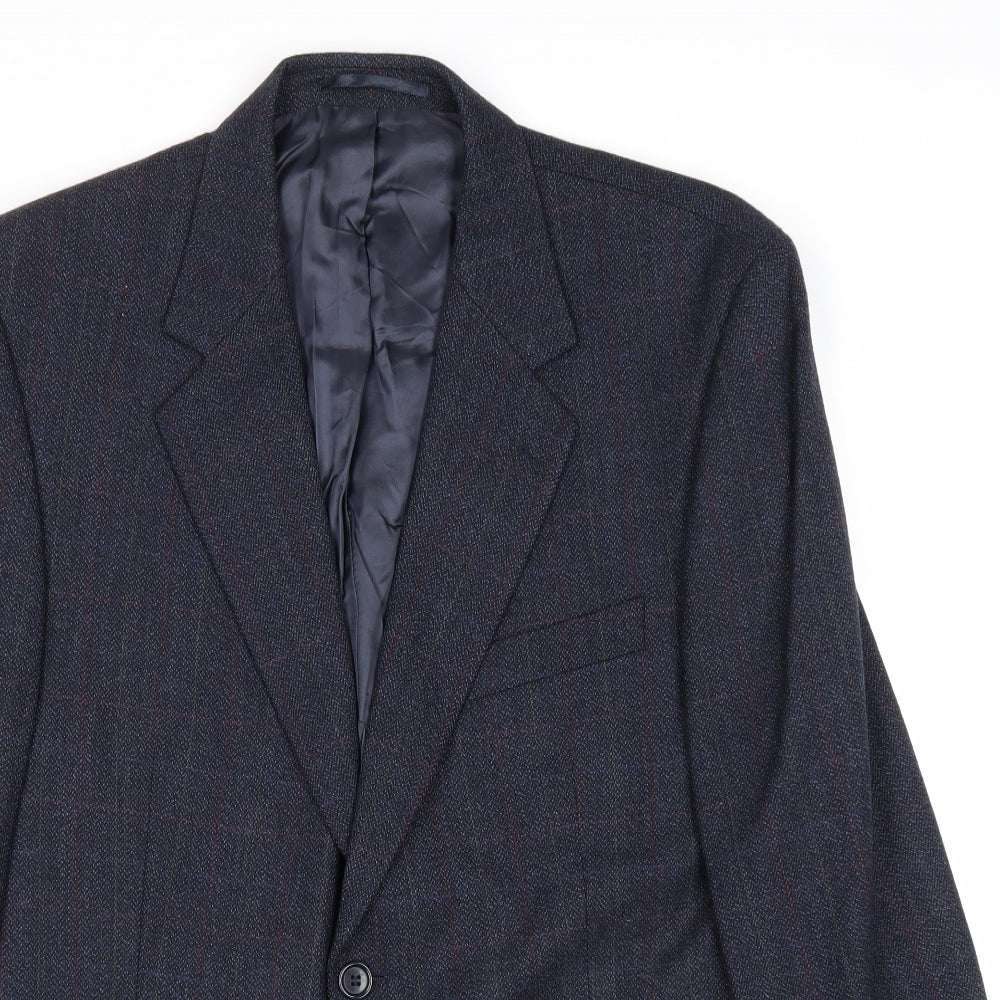 Woolmark Mens Blue Check Wool Jacket Suit Jacket Size 42 Regular