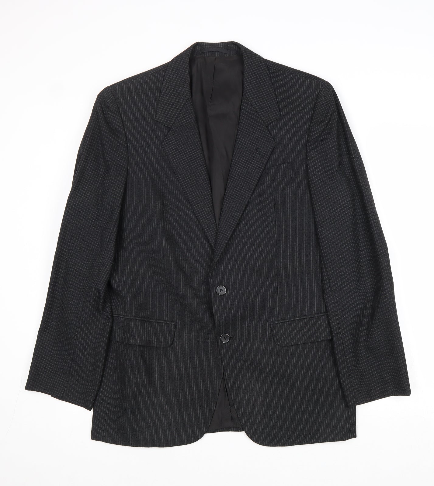 C&A Mens Black Striped Wool Jacket Suit Jacket Size 40 Regular