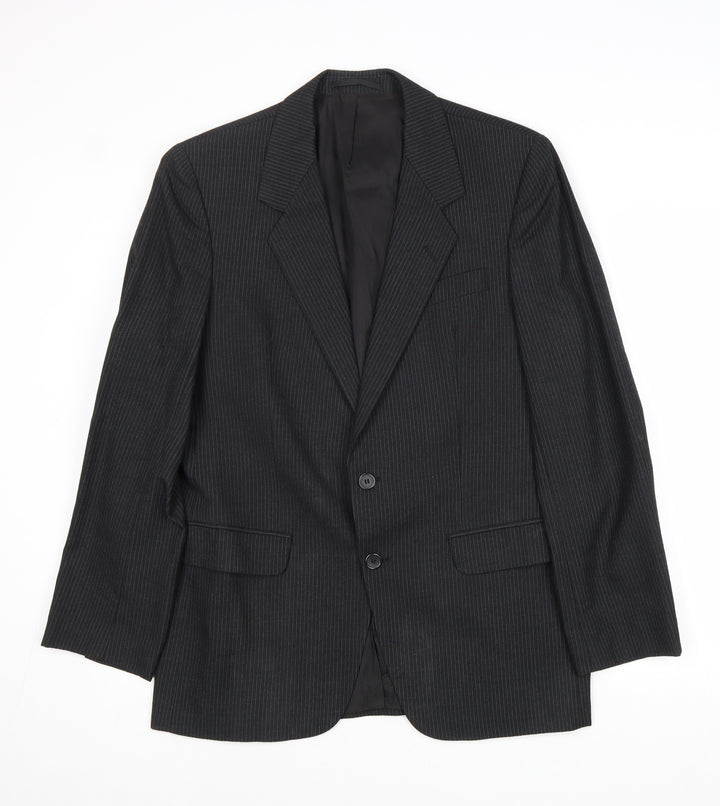 C&A Mens Black Striped Wool Jacket Suit Jacket Size 40 Regular