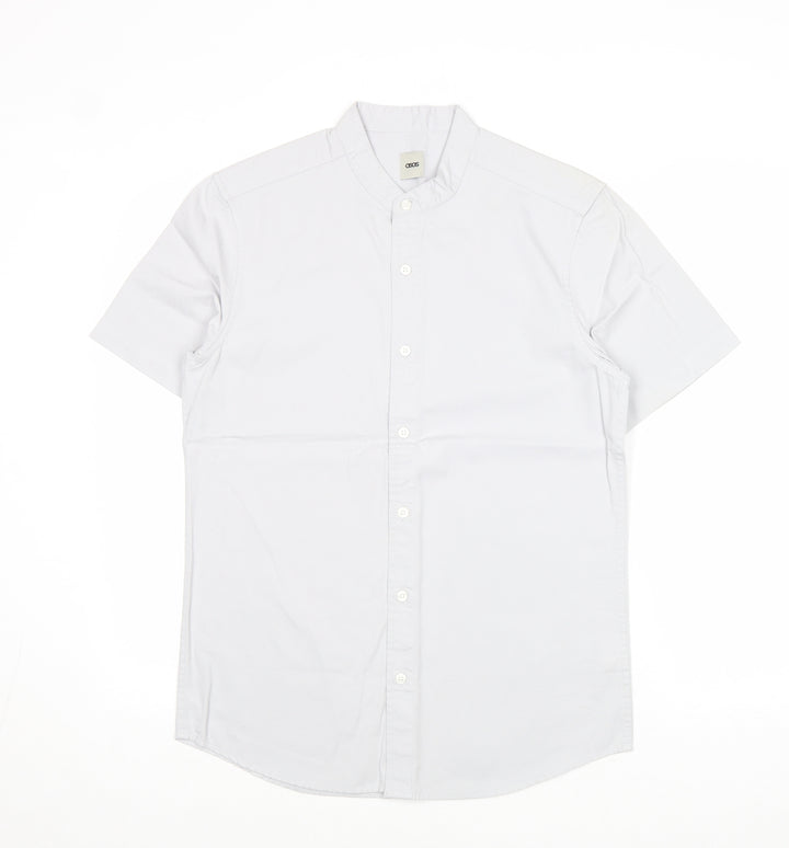 ASOS Mens Grey Cotton Button-Up Size S Round Neck Button