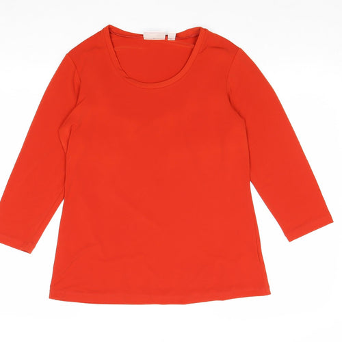 Susan Graver Womens Red Polyester Basic T-Shirt Size XS Round Neck