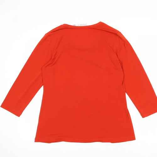 Susan Graver Womens Red Polyester Basic T-Shirt Size XS Round Neck