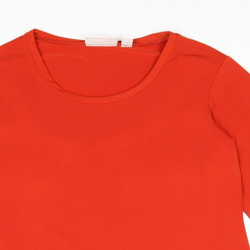 Susan Graver Womens Red Polyester Basic T-Shirt Size XS Round Neck