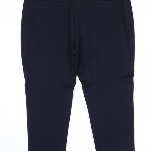 Per Una Womens Blue Viscose Chino Trousers Size 16 Regular Zip - Contrasting Trim