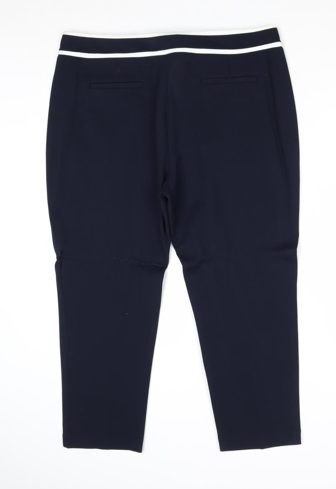 Per Una Womens Blue Viscose Chino Trousers Size 16 Regular Zip - Contrasting Trim