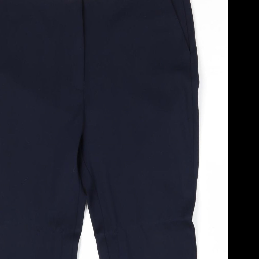 Per Una Womens Blue Viscose Chino Trousers Size 16 Regular Zip - Contrasting Trim