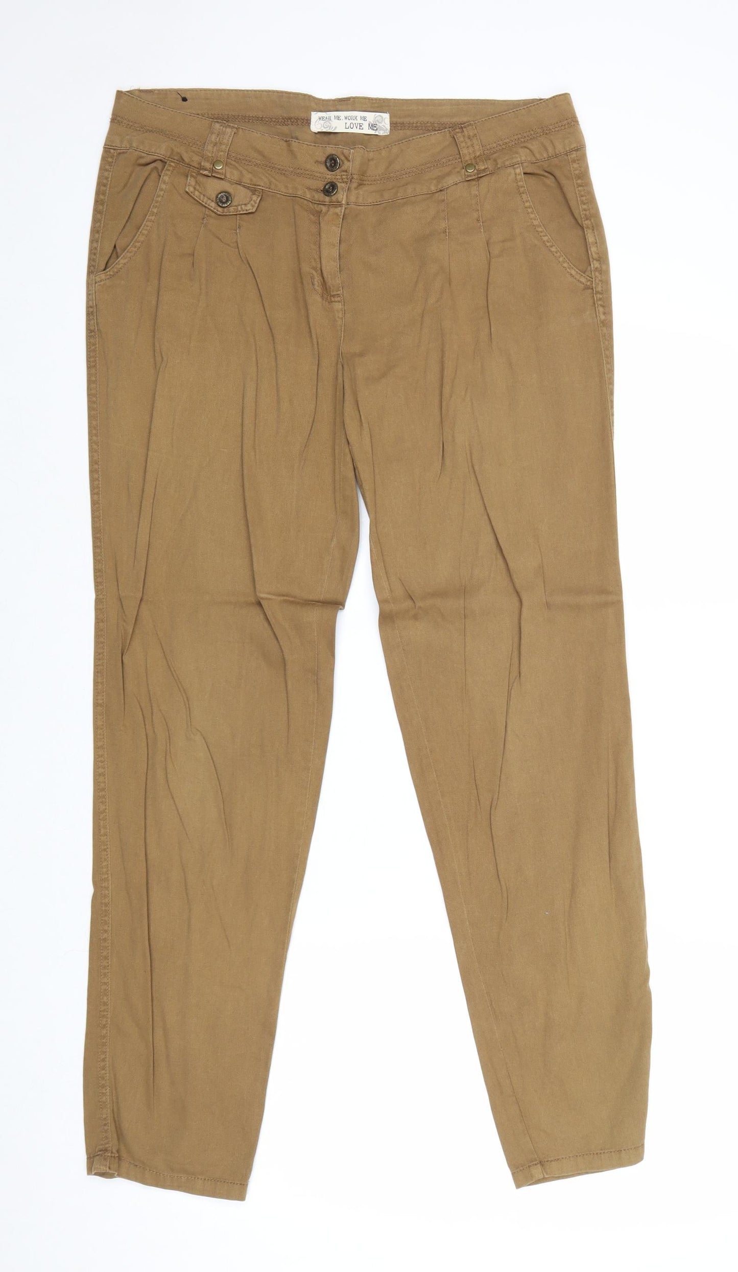 New Look Womens Brown Cotton Trousers Size 14 Regular Zip