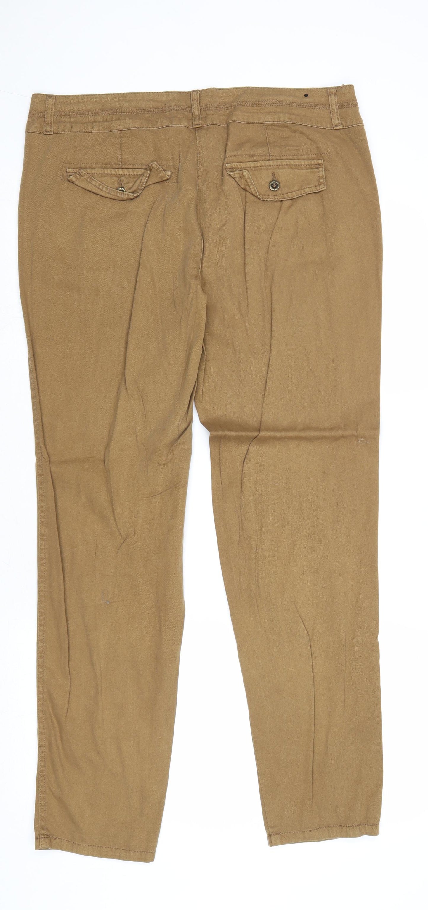 New Look Womens Brown Cotton Trousers Size 14 Regular Zip