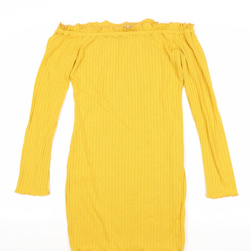 Preworn Womens Yellow Cotton Bodycon Size S Off the Shoulder Pullover
