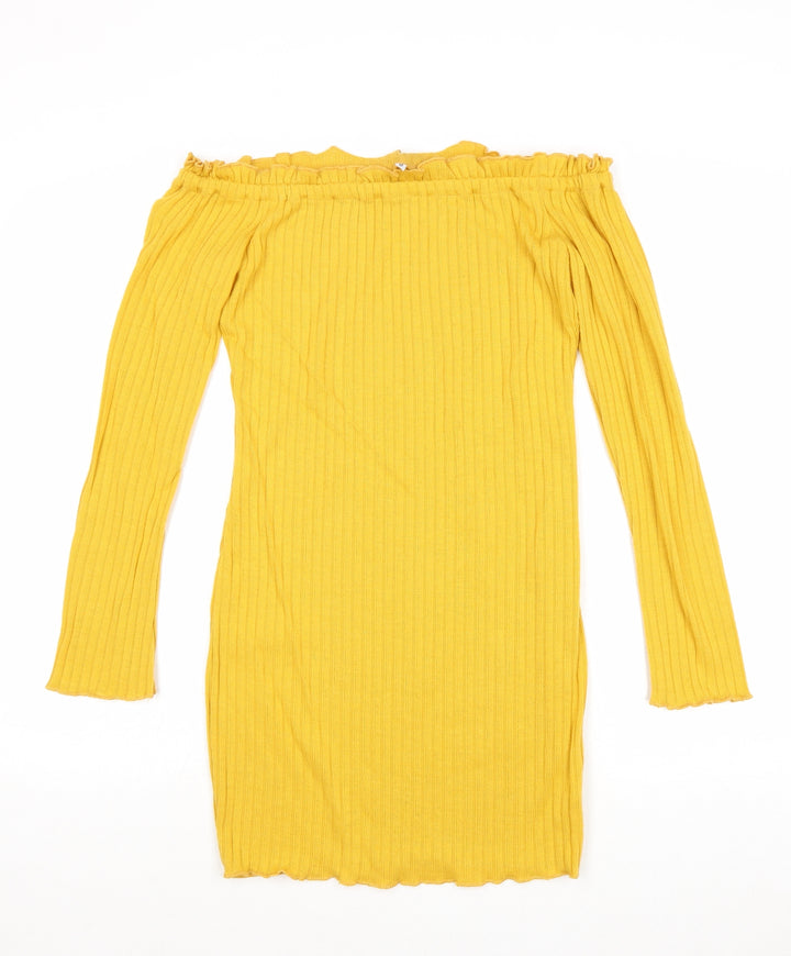 Preworn Womens Yellow Cotton Bodycon Size S Off the Shoulder Pullover