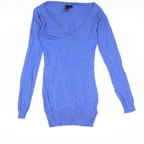 Divided by H&M Womens Blue V-Neck Viscose Pullover Jumper Size 6