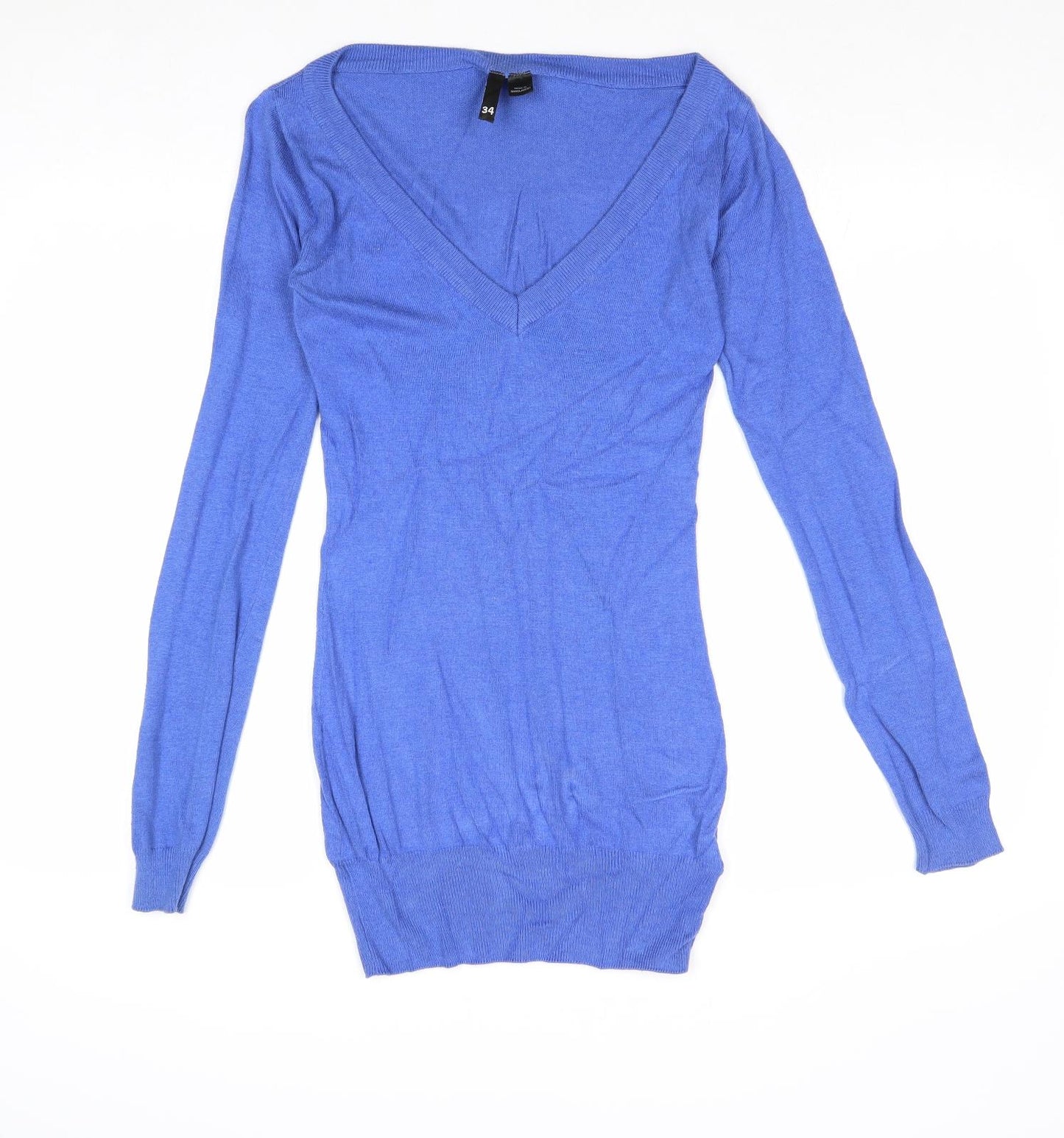 Divided by H&M Womens Blue V-Neck Viscose Pullover Jumper Size 6