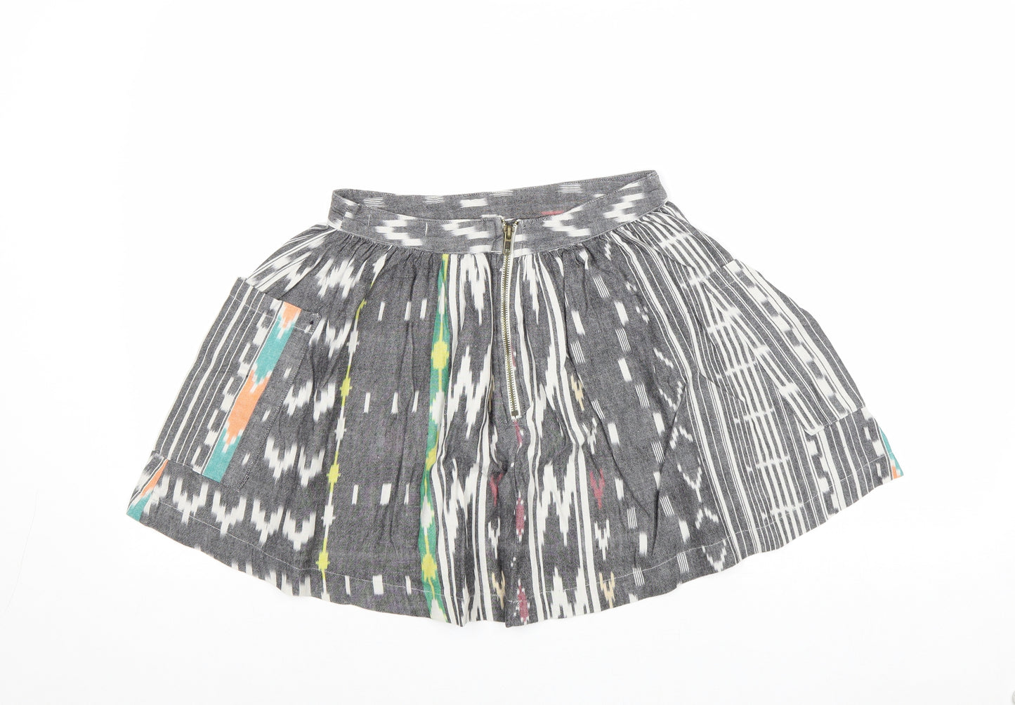 Atmosphere Womens Grey Geometric Cotton Skater Skirt Size 8 Zip