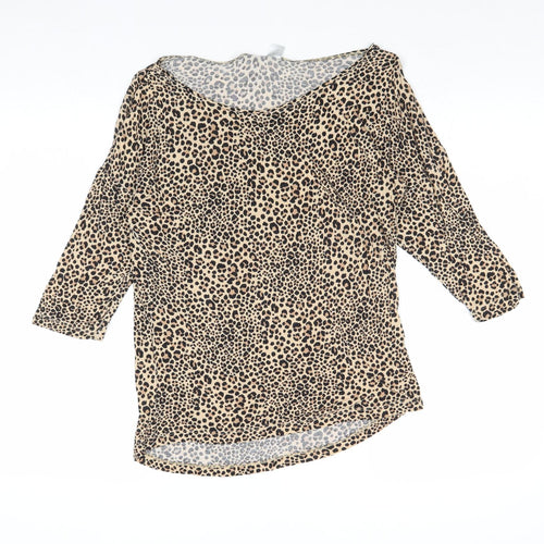 Divided by H&M Womens Brown Animal Print Viscose Basic Blouse Size 6 Boat Neck - Leopard Pattern