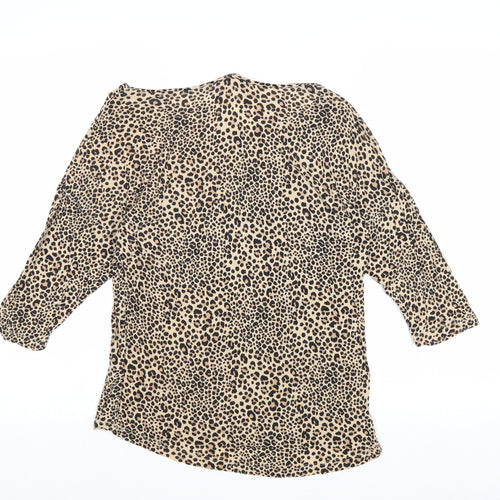 Divided by H&M Womens Brown Animal Print Viscose Basic Blouse Size 6 Boat Neck - Leopard Pattern