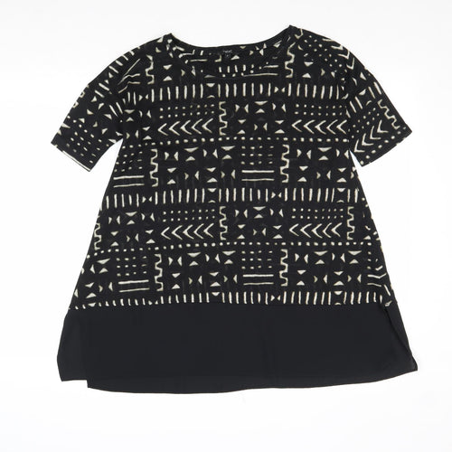 NEXT Womens Black Geometric Polyacrylate Fibre Basic Blouse Size 8 Round Neck