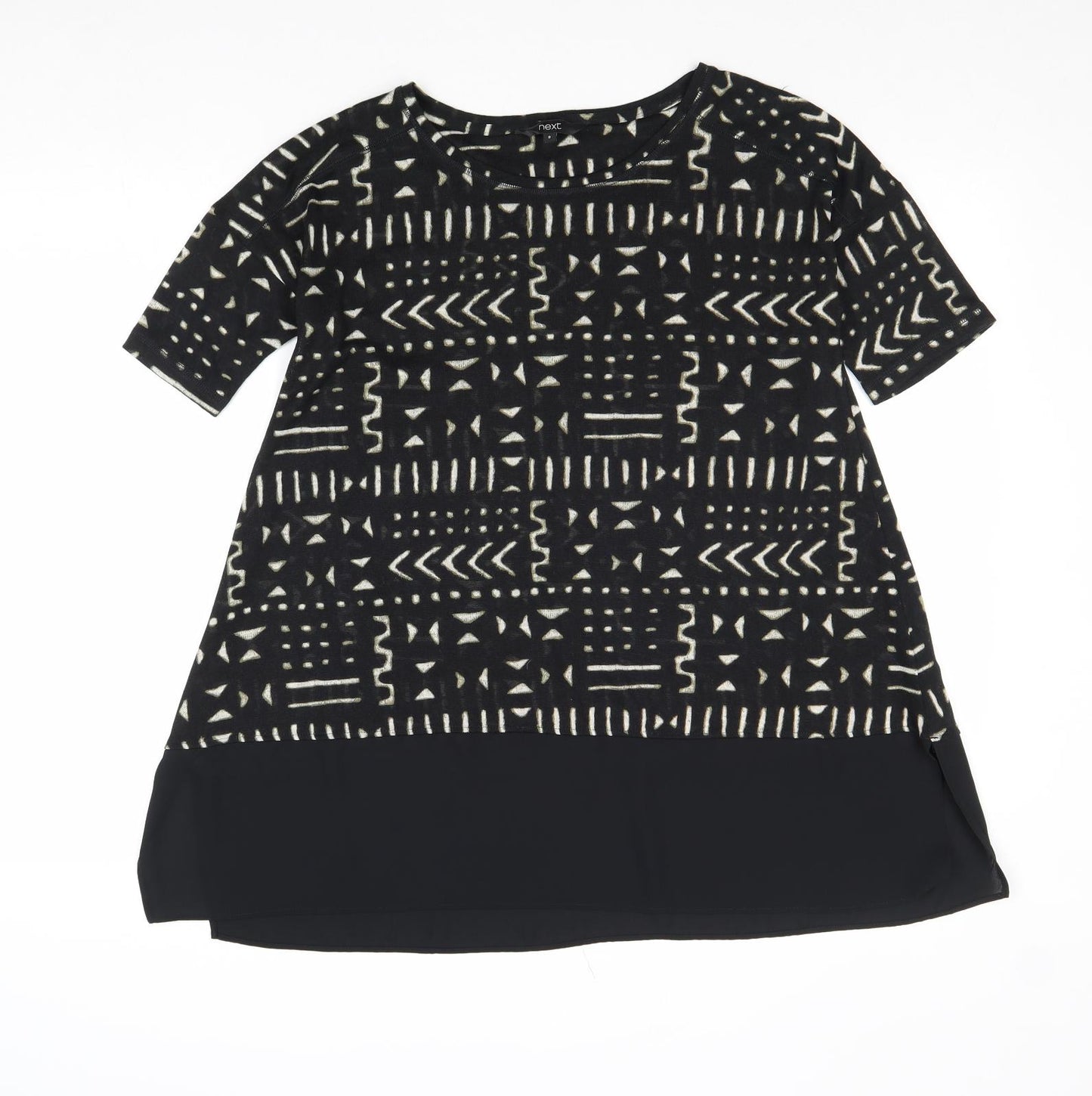 NEXT Womens Black Geometric Polyacrylate Fibre Basic Blouse Size 8 Round Neck