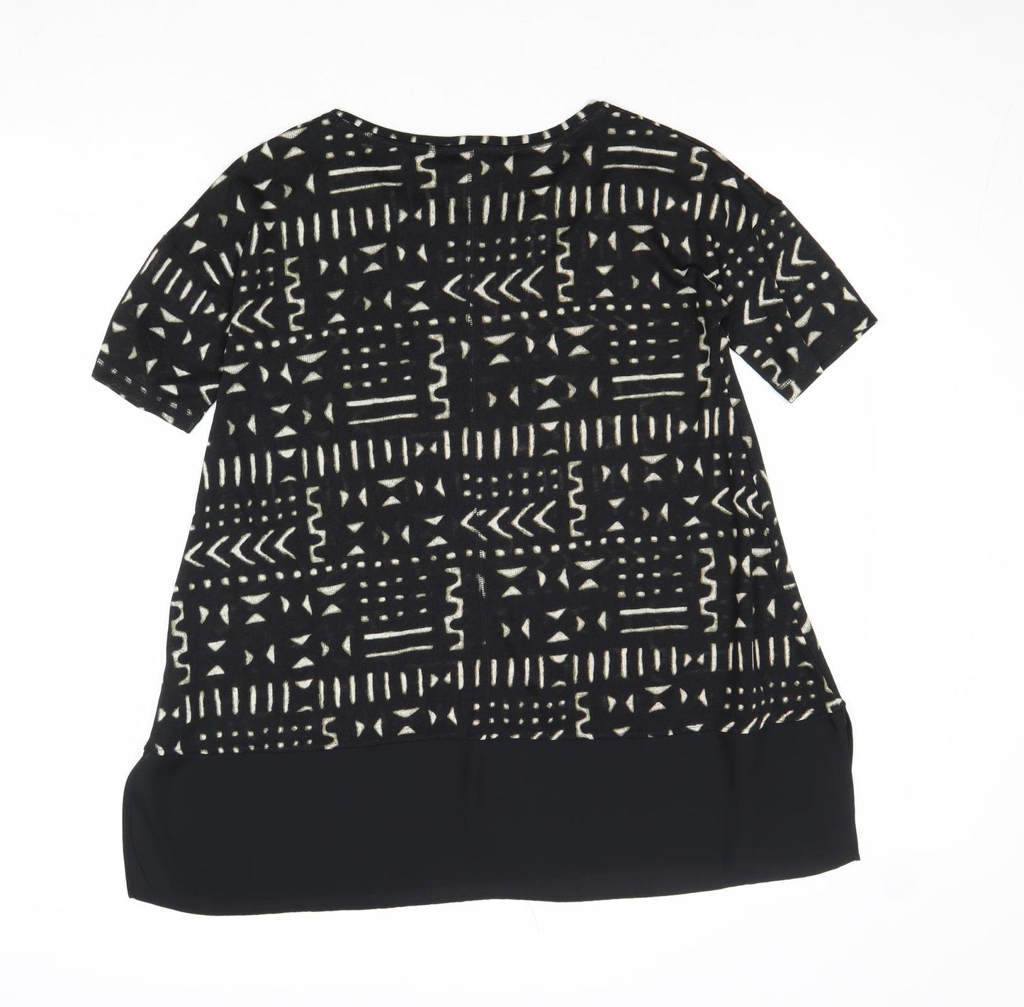NEXT Womens Black Geometric Polyacrylate Fibre Basic Blouse Size 8 Round Neck