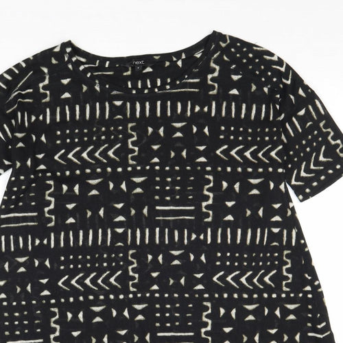 NEXT Womens Black Geometric Polyacrylate Fibre Basic Blouse Size 8 Round Neck