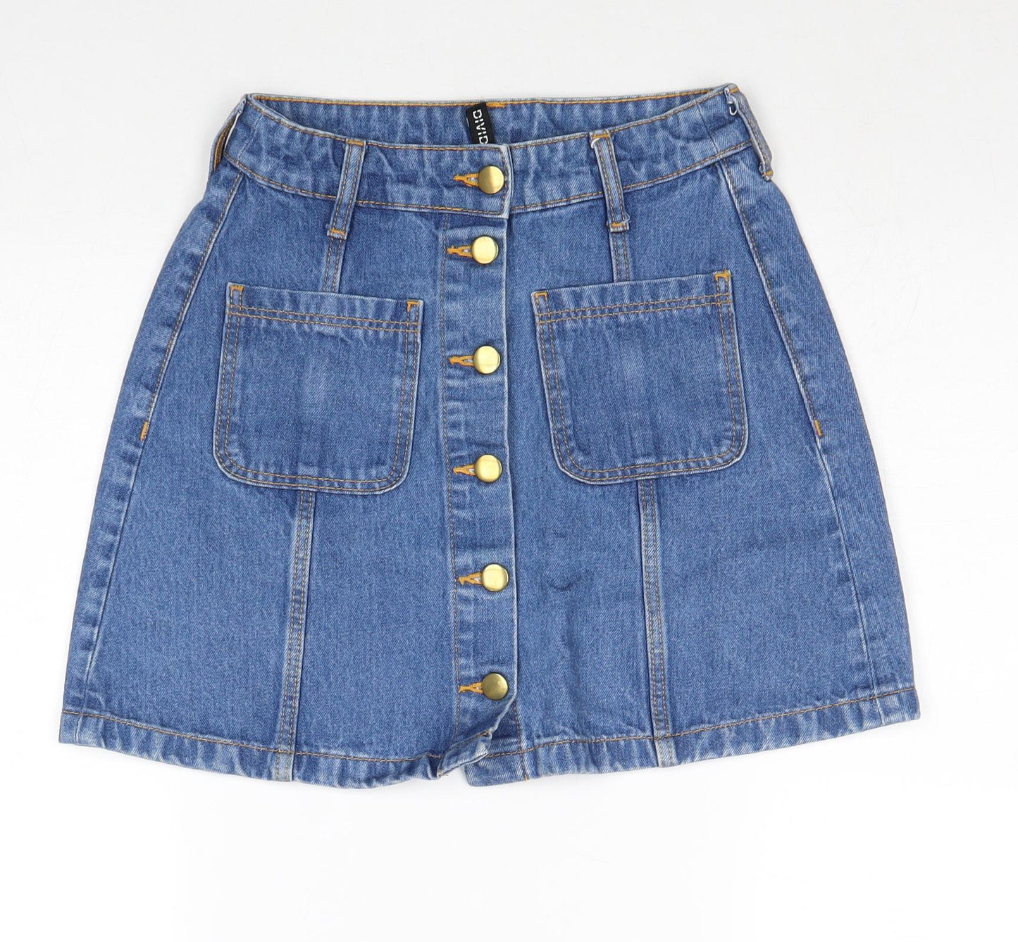 Divided by H&M Womens Blue Cotton A-Line Skirt Size 8 Button