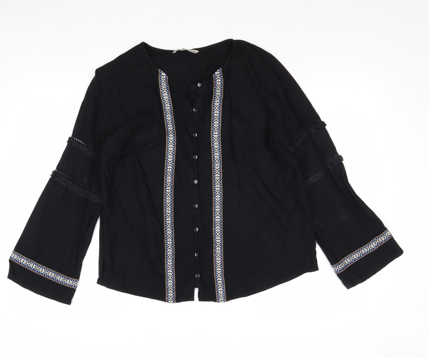 TU Womens Black Viscose Basic Blouse Size 12 V-Neck