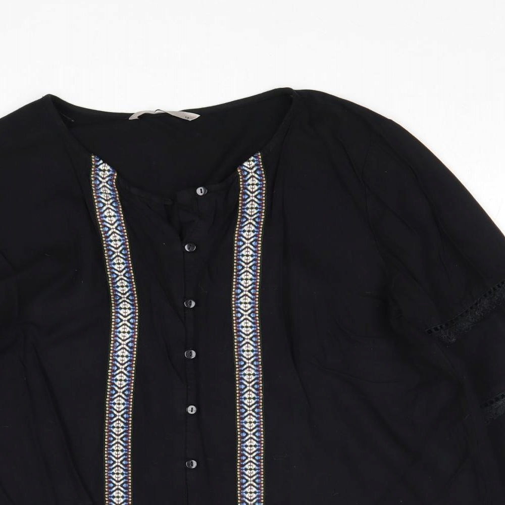 TU Womens Black Viscose Basic Blouse Size 12 V-Neck