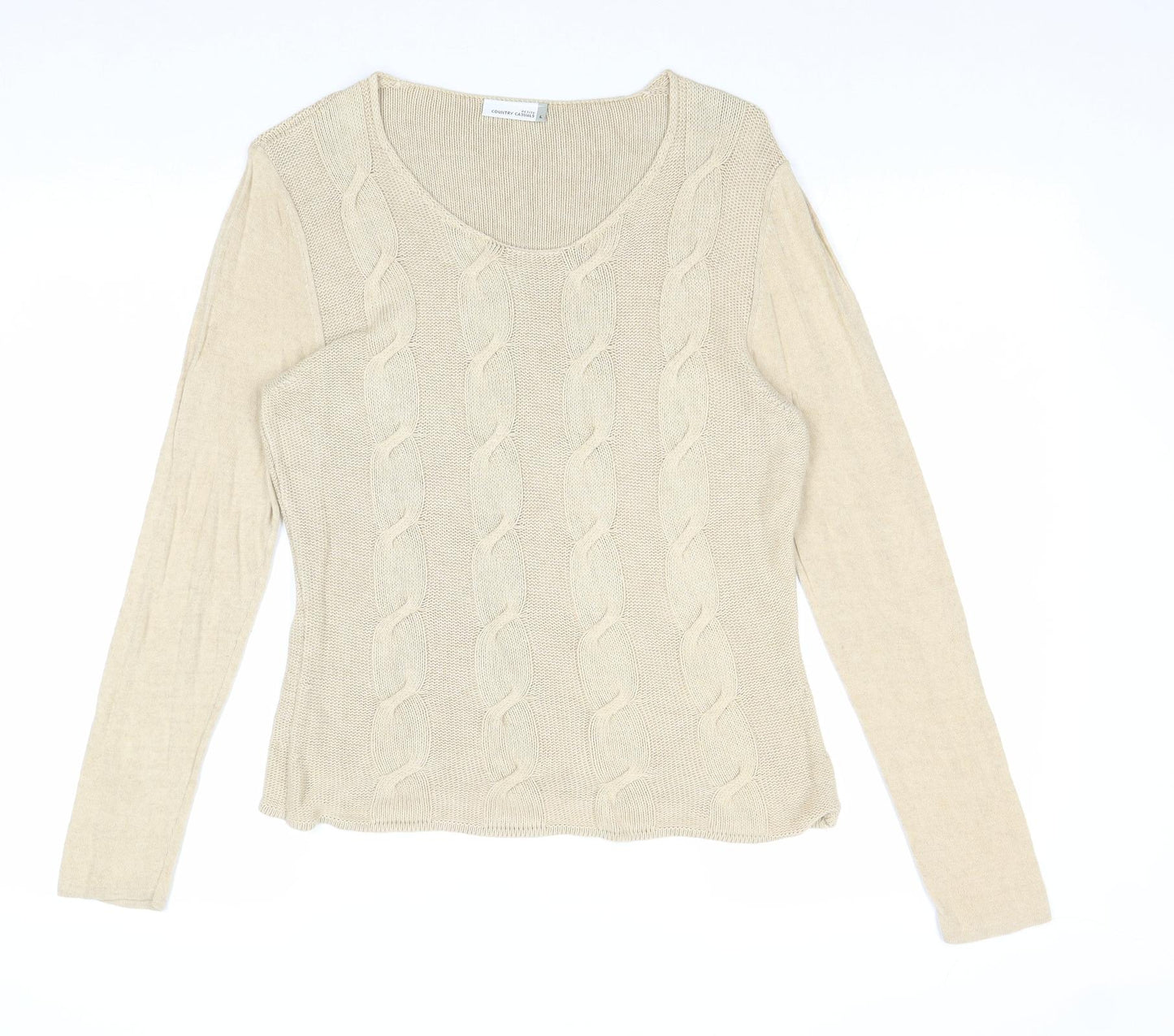 Country Casuals Womens Beige Scoop Neck Acrylic Pullover Jumper Size L