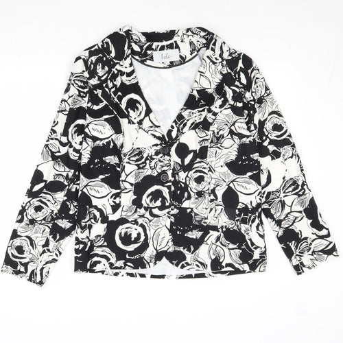 EWM Womens Black Floral Jacket Size 12 Button