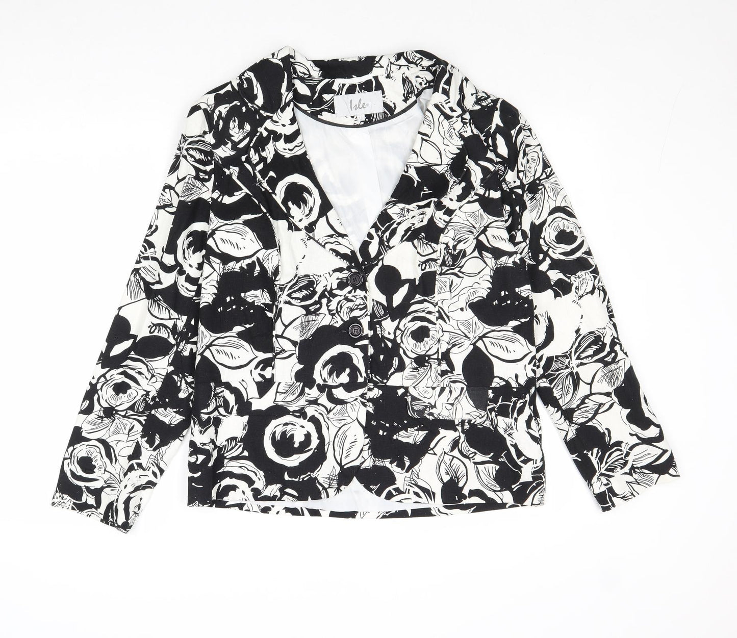 EWM Womens Black Floral Jacket Size 12 Button