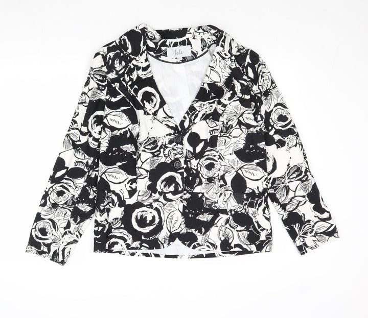 EWM Womens Black Floral Jacket Size 12 Button