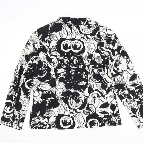 EWM Womens Black Floral Jacket Size 12 Button
