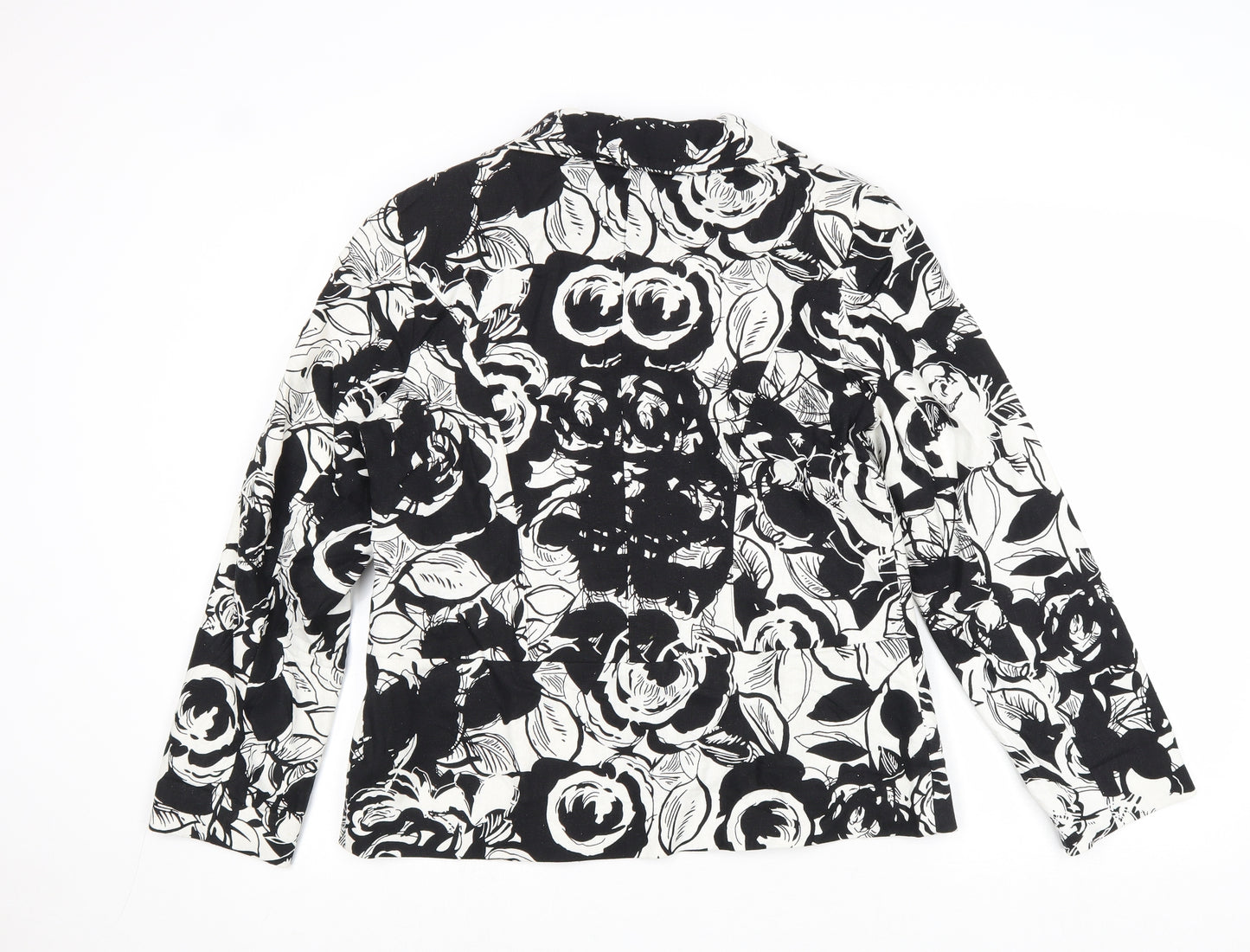 EWM Womens Black Floral Jacket Size 12 Button