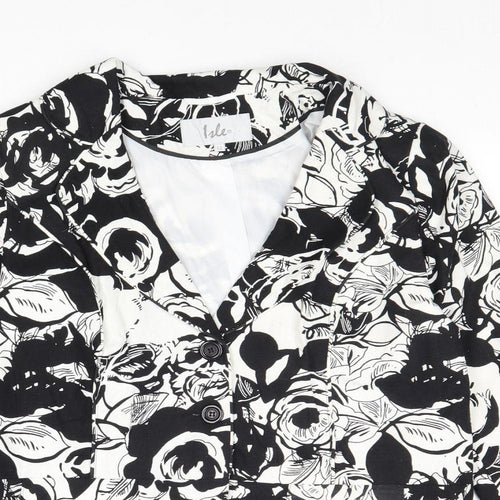 EWM Womens Black Floral Jacket Size 12 Button