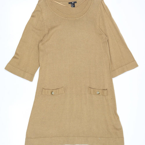 H&M Womens Brown Scoop Neck Acetate Pullover Jumper Size M