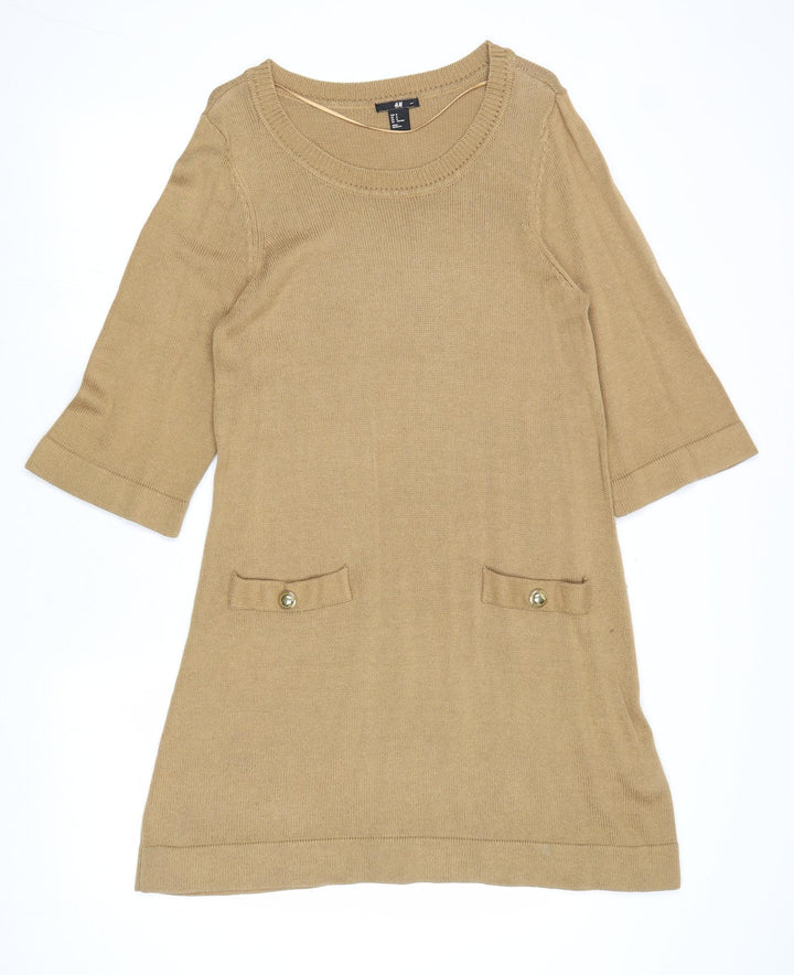 H&M Womens Brown Scoop Neck Acetate Pullover Jumper Size M