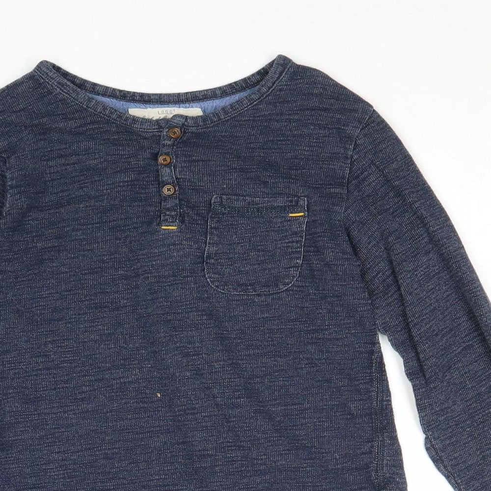L.O.G.G Boys Blue 100% Cotton Basic T-Shirt Size 9-10 Years Round Neck Button
