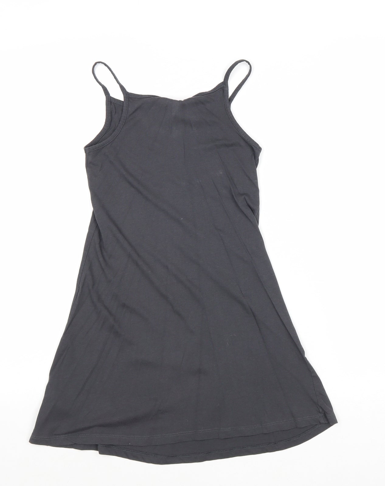 NEXT Girls Grey 100% Cotton Tank Dress Size 8 Years Round Neck Pullover