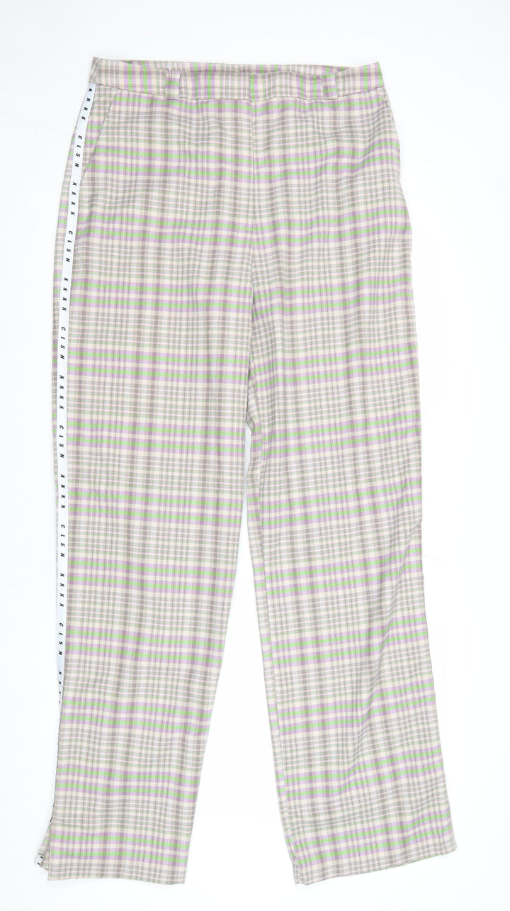 COLLUSION Womens Multicoloured Plaid Cotton Trousers Size 16 Regular Zip - Side Stripe Detail